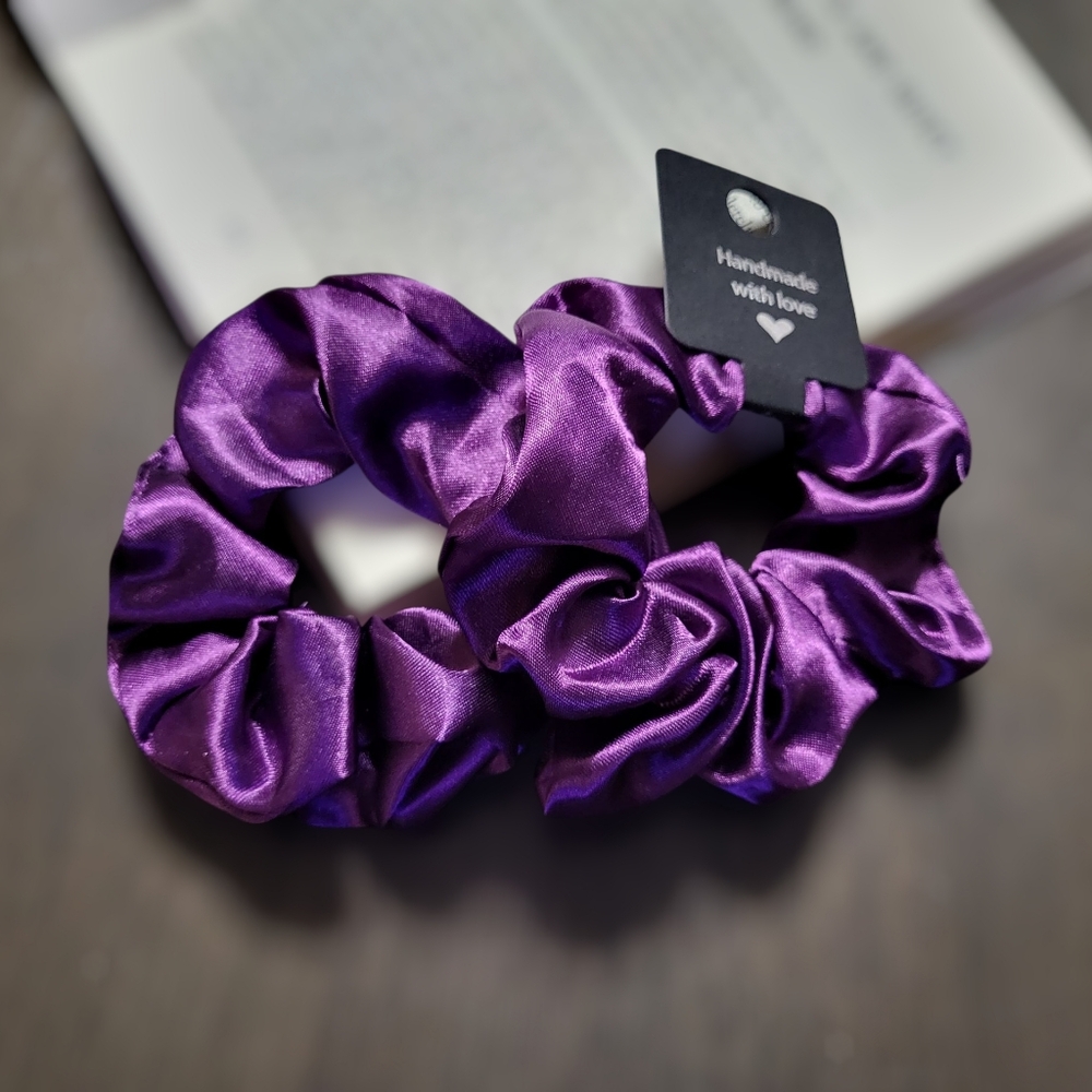 Purple satin scrunchies, NEW, 2.